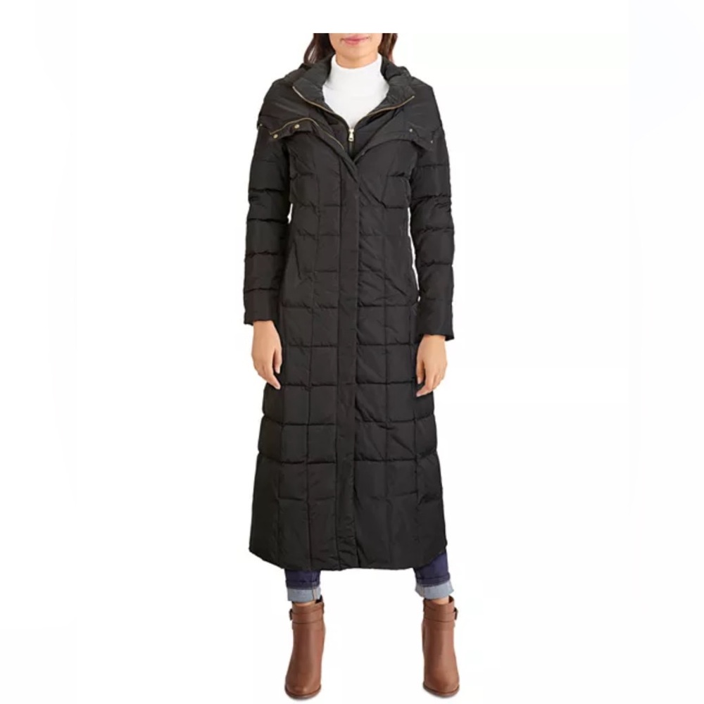 COLE HAAN Signature Women’s Long Down Hooded Puffer Coat Black Size XS/XXS